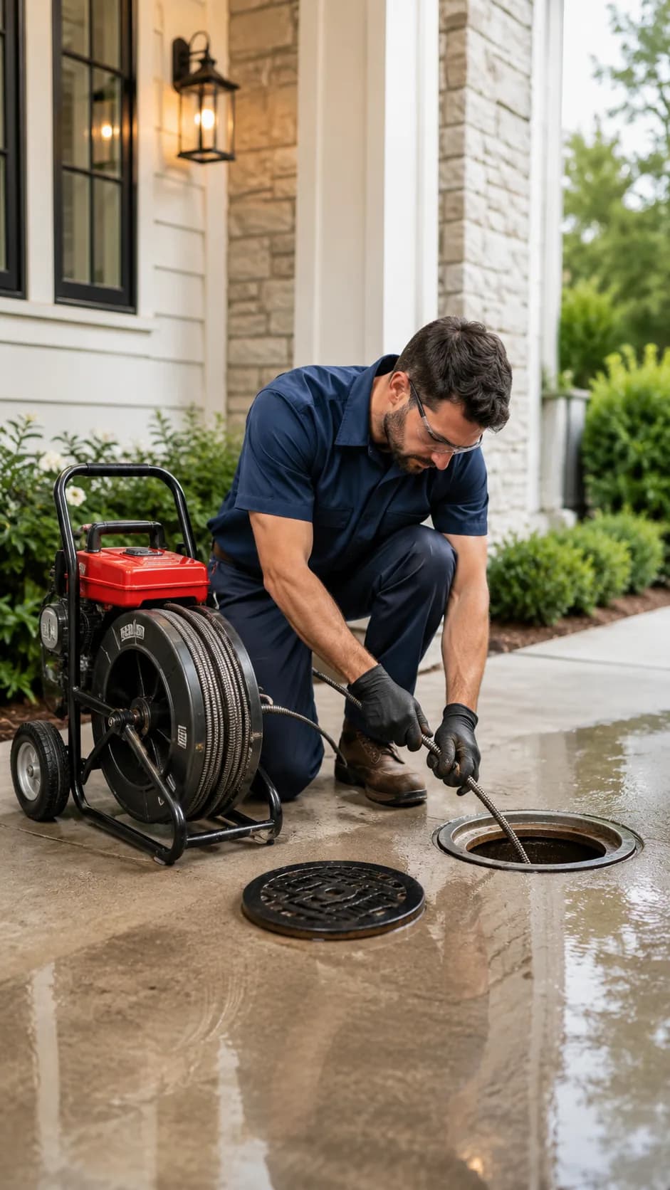 Drain service technician preparing equipment for a Boulder-area drain service request